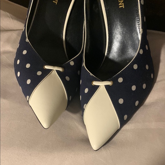 Saint Laurent Navy Polka Dot Heels - Picture 5 of 5